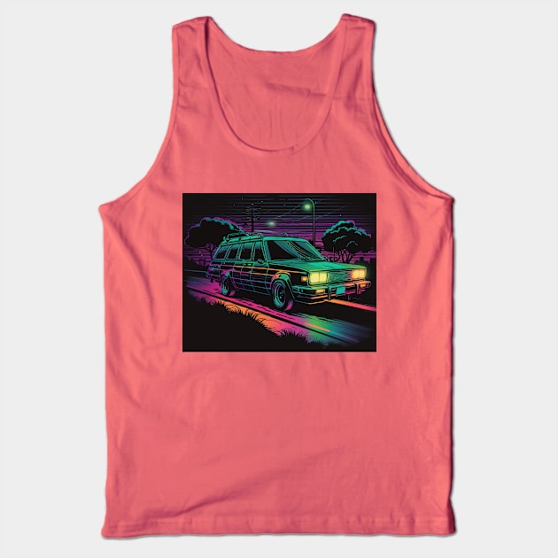 Retro Neon 80s Station Wagon on the Road Tank Top by TheJadeCat